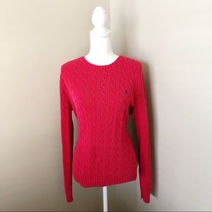 RALPH LAUREN Womens Red Cable Knit Sweater XL